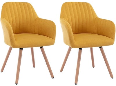 Vente-unique Set van 2 stoelen met armleuningen - Stof en metaal met houteffect - Geel - ELEANA