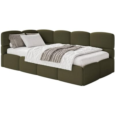 Jeugdbed incl matras Chloe links bouclé 90x200 met opbergruimte | NADUVI Collection