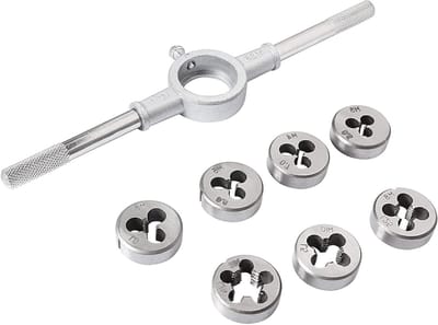 8-delige Set Ronde Verstellende Bouten met Handvat, Metrische Draad M3 M4 M5 M6 M8 M10 M12 en 25mm Draadhouders voor DIY, Reparatie en Snijden van Draad