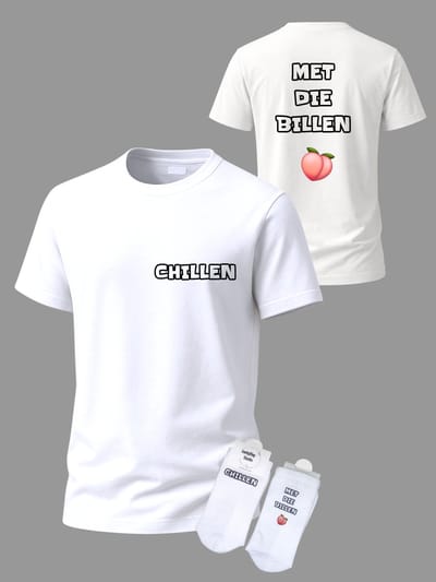 T-shirt Grappige tekst - Giftset - Chillen met die billen - Party Shirt - Cadeau set shirt en sokken - Grappig cadeau voor vrouw en man - Verjaardag - Kerst cadeau - Festival t-shirt set - Vaderdag - Moederdag - T-shirt voor dames en heren - Maat S