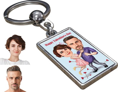 Valentijn Karikatuur Liefde Man & Vrouw - Karikatuur Sleutelhanger met Jouw Foto - Cadeau - Verjaardag - Kerst - Kado - Valentijn - Gepersonaliseerd Cadeau