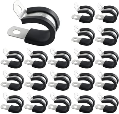 20 stuks roestvrijstalen met rubber gevoerde P-clips, R-vormige slangklemmen, met rubber gevoerde pijpclips, metalen draadkabelklemmen, buisbevestigingsclip voor slang, pijp, kabel, draad, buis