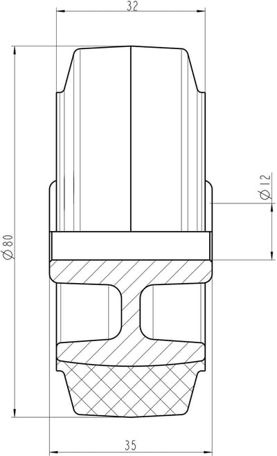 80 mm (3 inch) wielen van blauw rubber met nylon hart, zeer stevig, draagvermogen 280 kg, set van 2