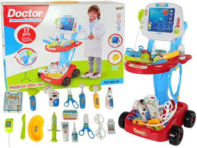 Leantoys Dokterspel 17 delig - Verrijdbare Doktersset met EKG en Licht en Geluid - Speelgoed Arts 3+ - Dokterset Kind - Dokter Speelgoed -