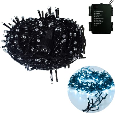 Cheqo® Kerstboomverlichting - Lichtsnoer - Kerstlampjes - Led Verlichting - Kerstverlichting voor Binnen - 192 LED - 15 Meter - Wit - Op Batterijen