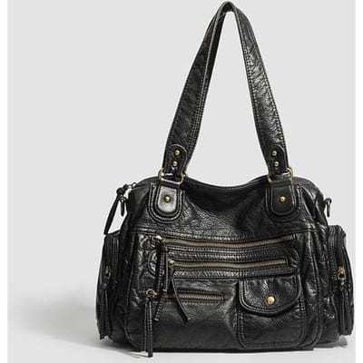 Damesmode Eenvoudige Wassing Om Te Doen Old Spice Girl Motortas Grote Capaciteit Vintage Crossbody Tas zwart