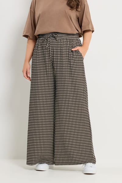 Yours Chocoladebruine Geruite Broek Met Wijde Pijpen Size Regular > 42