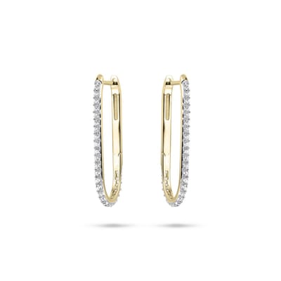 GISSER Jewels VGKCP1.5/25 - Oorbellen - Oorringen Paperclip met Scharnier Sluiting gezet met Zirkonia - 1.5mm Breed - 25mmØ - 14 Karaat Geelgoud
