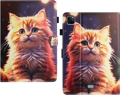 Happy Kitten - Bescherm-Etui Map geschikt voor Apple iPad Pro 11" - 2024 - 2025 Blauw-Oranje - A2836 - A3357