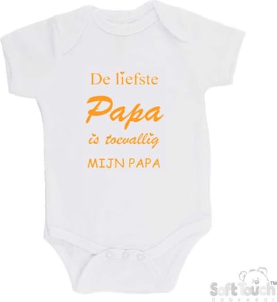 100% katoenen Romper "De liefste papa is toevallig mijn papa" Unisex Katoen Wit/mosterd Maat 62/68