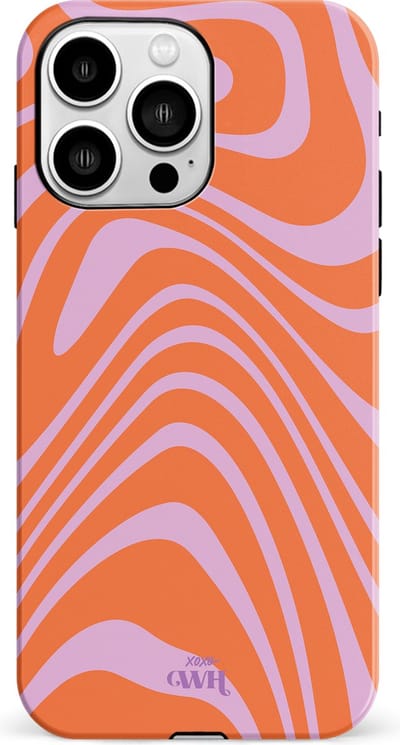 xoxo Wildhearts Boogie Wonderland Orange - Single Layer - Hard case geschikt voor iPhone 14 Pro Max hoesje - Golven print hoesje oranje - Beschermhoes shockproof case geschikt voor iPhone 14 Pro Max hoesje - Hoesje met golven print oranje