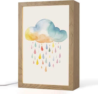 Nachtlampje 20x30 cm - Kinder lampje - Wolk - Regen - Watercolor - Kleurrijk - Tafellamp kinderkamer - Slaapkamer lamp - Bedlamp kinderen - Kinderlampje stopcontact - Wandlamp babykamer - Nachtlampjes