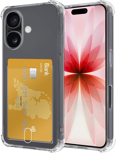 Hoesje - Geschikt voor Apple iPhone 17 - Met Pashouder en Kaarthouder - Telefoon Hoes Shockproof - Siliconen Case - Back Cover - Shock Proof - Pasjes Houder - Transparant