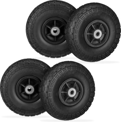 4x steekwagenwiel anti-lek - 4.1/3.5-4 - rubberen band - reservewiel zwart