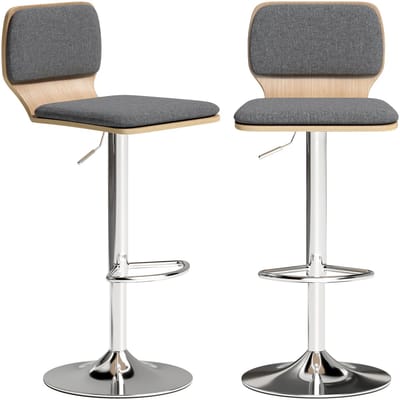 HOMCOM barkruk - stof met linnenlook (100% polyester) - 41x47,5x102cm - Grijs