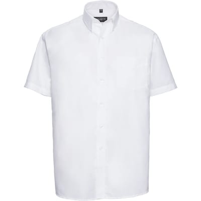 Russell Collection Heren Oxford Easy-Care Formeel Overhemd met Korte Mouwen (Wit)