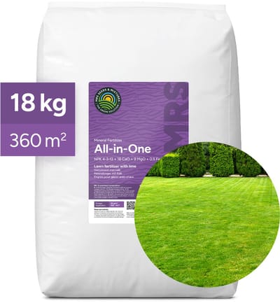 MRS All-In-One Gazonmest met kalk - 18 kg voor 360 m² - Werkt tegen mos en onkruid - Stimuleert de grasgroei - Met magnesium voor een diepgroen gazon