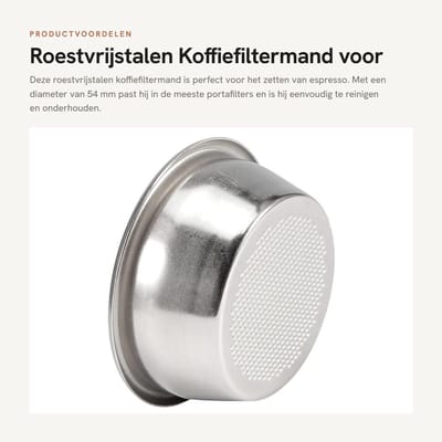 Dailygoods- Koffiefiltermand 54 mm - Metalen Portafiltercontainer - Roestvrij Staal - Espresso-Filtermand - Eenvoudig te Reinigen - Veilig Vergrendelingsontwerp - Filterhouder