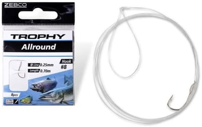 Zebco Trophy Allround Hook-to-Nylon 70cm (8 pcs) Hook Silver - Maat : 4