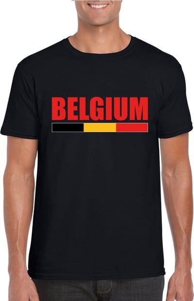 Belgie / Belgium supporter t-shirt - voor heren - zwart - vlag print - katoen - Fans - Voetbal - Sport S