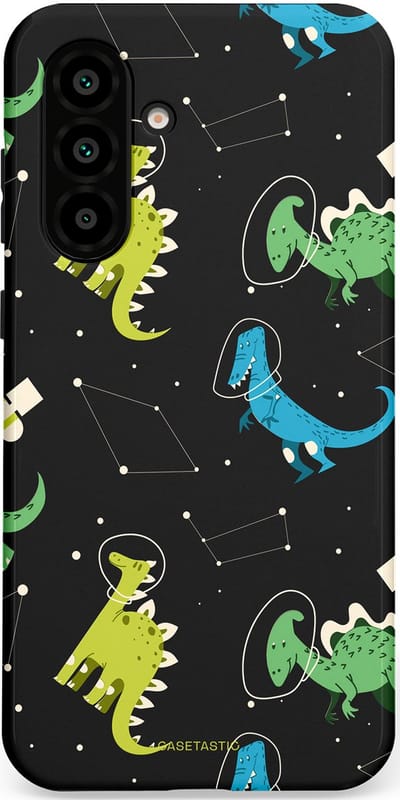 Casetastic hoesje geschikt voor Samsung Galaxy A36 / Samsung Galaxy A56 - Dubbellaagse bescherming - Dino in de sterren - Fashion Case - Zwart Groen