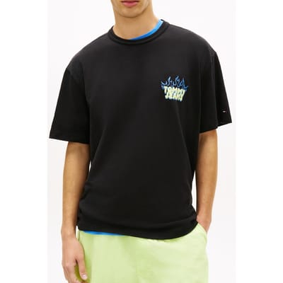 Tommy Hilfiger Relaxed Bubble Flame Black Größe: L | Bedruckte T-Shirts Outlet | Herren | Schwarz
