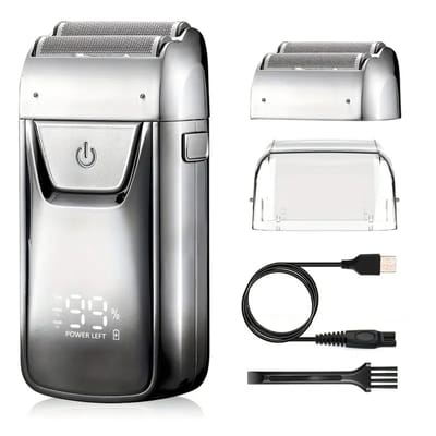 Solimpia Digitale Scheerapparaat - Body Shaver+Precisie/Baardtrimmer - Inclusief extra Scheerkop - Usb-Oplaadbare 2in1 Trimmer - Digitale Batterij Indicator - Perfecte Reiseditie - Perfecte Lichaamshaar Verzorging voor Dames en Heren - Kleur: Zilver