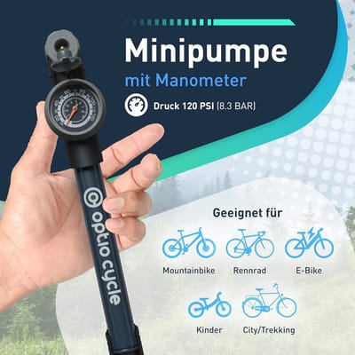 Mini Fietspomp met Drukmeter en T-Handgreep - 120 PSI (8,3 Bar) - Geschikt voor Schrader en Presta Ventielen