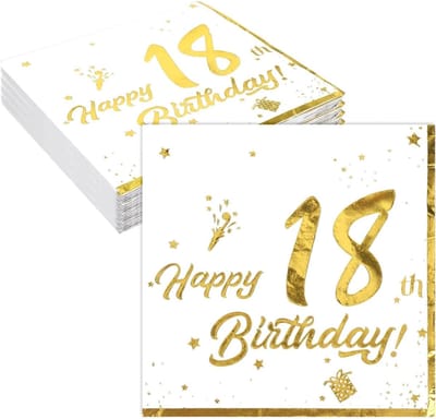Servetten voor 18e verjaardag met gouden belettering, feestdecoratie voor jongens en meisjes, 33 x 33 cm, 40 stuks