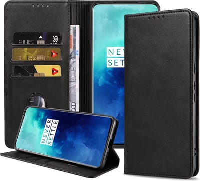 Smartphonica Telefoonhoesje geschikt voor OnePlus 7T Pro kunstleren Hoesje met Magnetische sluiting en Pasjeshouders Book Case met Klepje - Zwart geschikt voor OnePlus 7T Pro