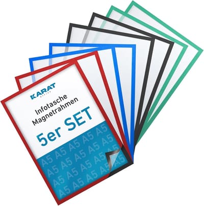 FLOORDIREKT Set van 5 Magnetische Lijsten - DIN A3 Lijst voor Kindertekeningen - Documenthouder - Infovak - Magnetische Fotolijst voor Aanbiedingsborden - Bladhouder - Rood
