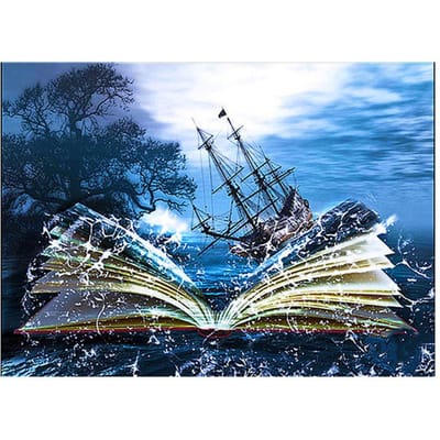 Volledige boor Diamond Borduren Fantasie zeeboek zeilboot Diy Diamond Painting Cross Stitch 20X30CM gray