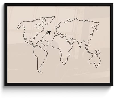 Poster in lijst - Fotolijst 80x60 cm - Posters - Wereldkaart - Simpel - Vliegtuig - Posterlijst zwart - Decoratie - Wanddecoratie woonkamer - Muurdecoratie slaapkamer
