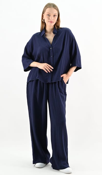 YesMooi - Linnenblend Oversized Blouse - Navy - M (38)
