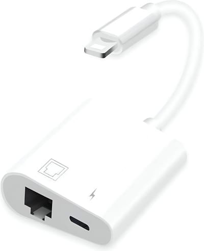 2 in 1 multifuctionele 8 Pins Lightning Hub naar Fast Ethernet RJ45 + 8 Pins Lightning (power delivery) - 100MB/s - Ethernet Adapter - Wit