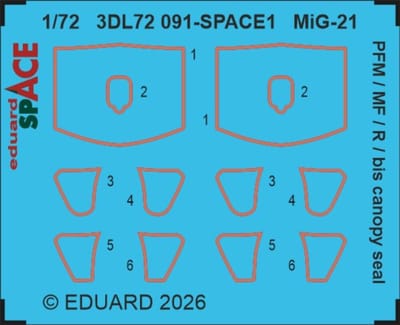 Eduard Modelbouwdecoratie - 3DL72091 Sp - Canopy Seal voor MiG-21 PFM / MF/ R / Bis Photo-etch