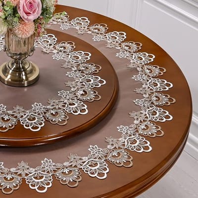 Ronde tafelkleed garen geborduurd luxe tafelkleed transparante eettafelkleed Amerikaanse kunst kant kleine schijf tafel juppe mat Diameter 70cm Round
