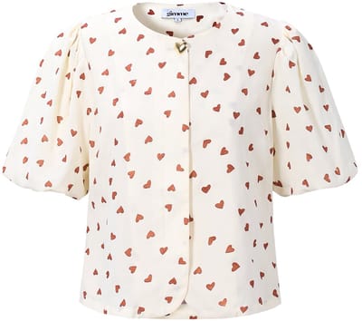Gimme - The Loveyou Tops – Elegante Top met Hartjespatroon – Modieus Geweven Shirt voor een Charmante Look - Wit - Maat M