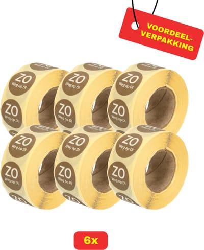 6 X HACCP datumstickers met Zo weg op Di - 6 x 500 stickers - Voordeelverpakking!