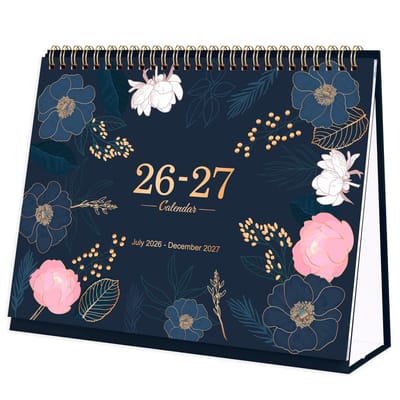 Dailygoods- Bureaukalender 2026-2027 - 18-maands middenjaar - grote vakken - memopagina - UK-vakantiedagen - paginaformaat 25,5 x 19 cm - Jaarkalender