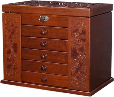 Sieraden Organizer - Juwelendoos Opslag - Sieraden Opbergen - Massief Hout - 31x195x25 cm - Walnoot