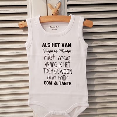 Baby Rompertje cadeautje zwangerschap aankondiging tekst Als het van papa en mama niet mag vraag ik het toch gewoon aan mijn oom en tante maat 62/68 - baby  - rompertjes baby - rompertjes baby met tekst - rompers - rompertje   - wit