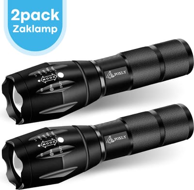 FOXLY 2 x Militaire LED Zaklamp (inclusief Batterij en Oplader) - Waterproof - Schokbestendig - Opbergdoos - 2 stuks