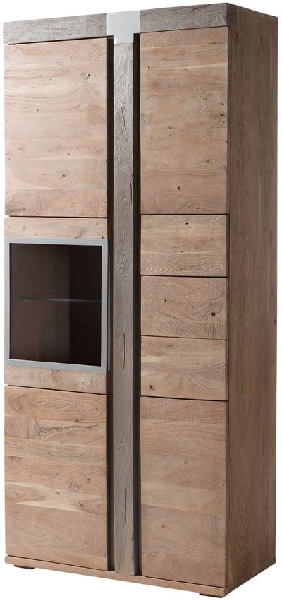 MASSIVMOEBEL24.DE acacia vitrine beige Massief hout 90x45x204 cm (BxTxH) gelakt gemonteerd AMSTERDAM volledig massief #108