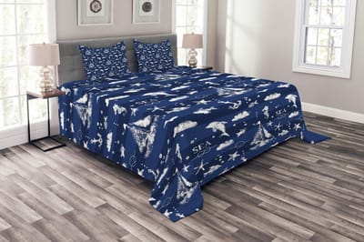 ABAKUHAUS Marineblauw sprei-set – 220x220 cm – 2 kussenhoezen – Ankeropdruk