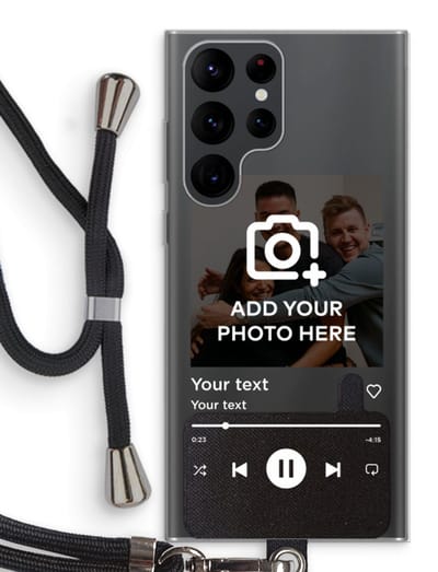 Gepersonaliseerd - Case Company® - Hoesje met koord geschikt voor Samsung Galaxy S22 Ultra hoesje met Koord - Music Player - Telefoonhoesje met Zwart Koord - Bescherming aan alle Kanten en Over de Schermrand