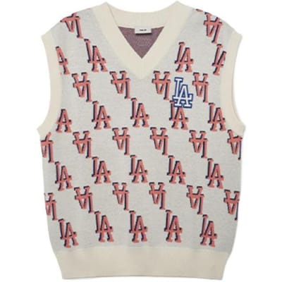 MLB Los Angeles Dodgers Retro Letterprint Gebreide Vest Unisex Vesten Crème 3AKPM0331-07CRS M white