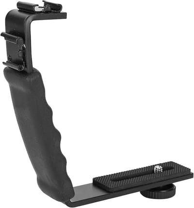 Camera Flash Speedlite L Bracket Mount met Dubbele Hot Shoes en 1/4 Draad, Ideaal voor Microfoons en LED Verlichting