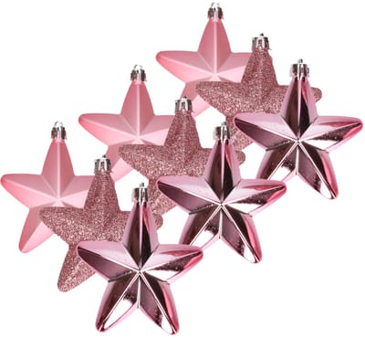 Decoris kersthanger sterren - 12x st - lippenstift roze - 7 cm - kunststof - kerstornamenten