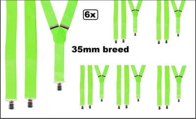 6x Luxe Bretel fluor/neon groen - 35mm breed - Themafeest party fluor neon festival party carnaval feest
